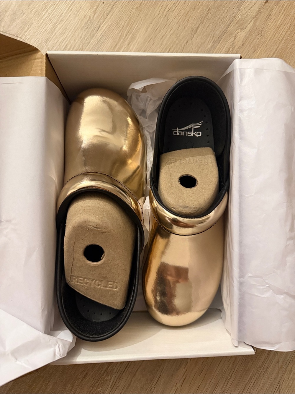 Dansko Women's Metallic Gold Slip-On Clogs